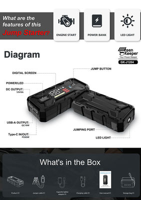 20000mah ポータブル ジャンプ スタート パック ウトライ ブースター 1500A 緊急用 LEDライト