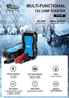 エンジンスタート 16000mAh カージャンプ スタート パワーバンク 2000A 12V ポータブルバッテリー充電器