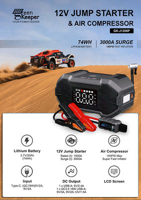 タイプC入力 12V 3000A ディーゼルトラック バッテリーブースターと多機能用エアポンプ