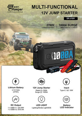 18WQCインプットLEDワークライト 10000mAh カージャンプスタート パワーバンク 1000A 双 USB出力