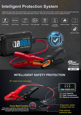 18WQCインプットLEDワークライト 10000mAh カージャンプスタート パワーバンク 1000A 双 USB出力