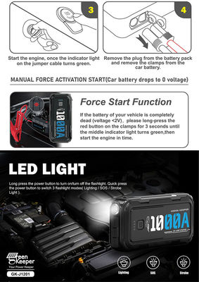 18WQCインプットLEDワークライト 10000mAh カージャンプスタート パワーバンク 1000A 双 USB出力