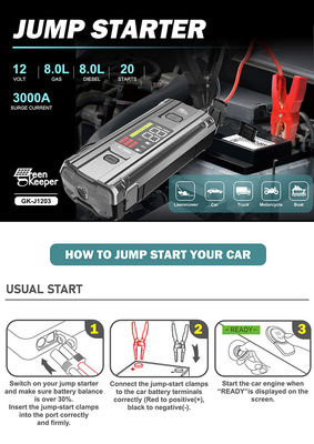 PD 65W 12V 3000A 20000mAh 多機能ポータブル 自動車 緊急 バッテリー ブースター ジャンプ スタート パワーバンク