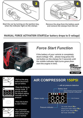 4 in 1 カーブースター パワーバンク ジャンプスターター 組み込み空気圧縮機と充電器