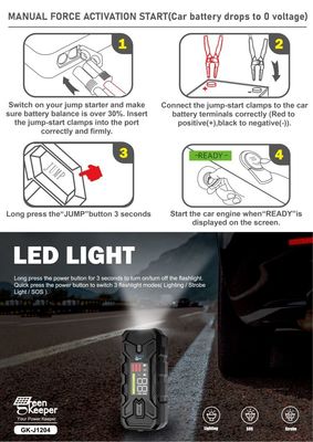 アウトレット 12V 1500A 超安全 高容量ジャンプスタート LEDライト エンジンスタート機能